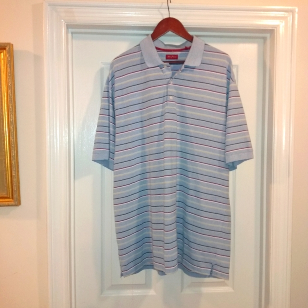 Allan Flusser  men's Blue Stripe Weekend Polo Shirt Size XXL